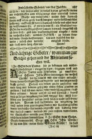 Andächtige Gebeter/ wan man zur Beichte gehen und die Absolution suchen will.