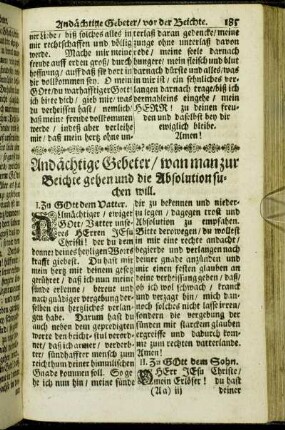Andächtige Gebeter/ wan man zur Beichte gehen und die Absolution suchen will.