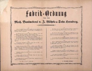 Fabrikordnung für die mech. Buntweberei J. Wöhrle und Sohn, Hornberg