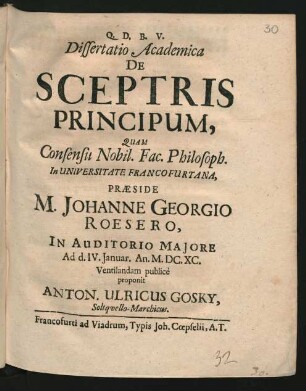 Dissertatio Academica De Sceptris Principum