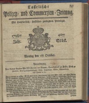 40tes Stueck, Montag den 1ten October 1798