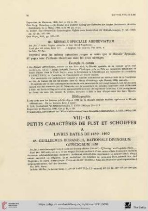 VIII-IX. Petits charactères de Fust et Schoiffer