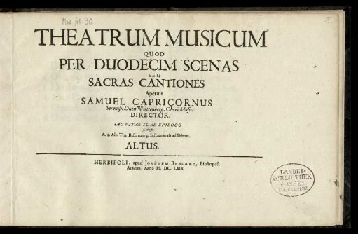 Theatrum musicum ... sacras cantiones ... Altus