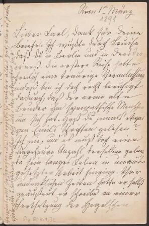 Brief von Malwida von Meysenbug an Carl von Meysenbug