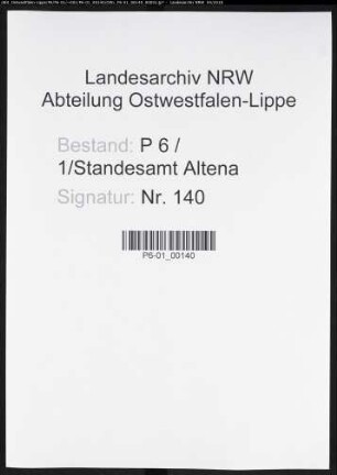 Sterberegister Standesamt Altena