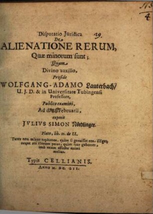 Disputatio Juridica De Alienatione Rerum, Quae minorum sunt