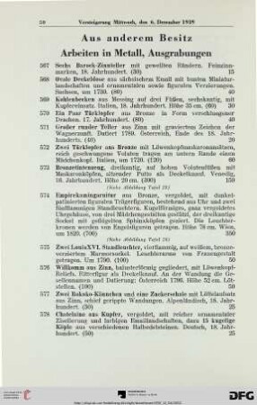 Aus anderem Besitz Arbeiten in Metall, Ausgrabungen (Nr. 567-590)