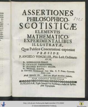 Assertiones Philosophico-Scotisticae Elementis Mathematico-Experimentalibus Illustratæ