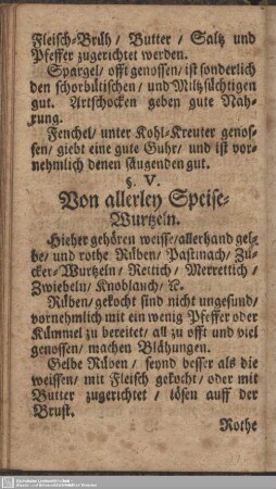 §. V. Von allerley Speise-Wurtzeln