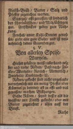 §. V. Von allerley Speise-Wurtzeln