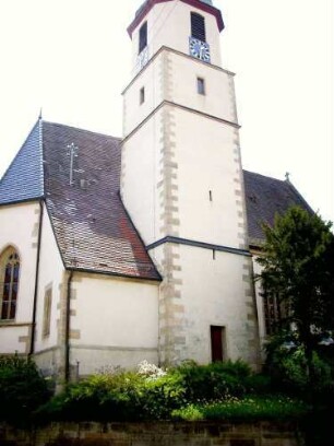 Ansicht von Norden mit Kirche (Kirturm frühgotisch-Glockenstube Barock erneuert - Langhaus und Chor Spätgotisch neu erbaut)