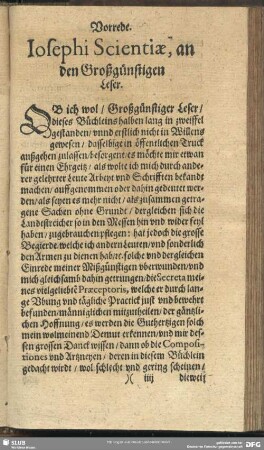 Josephi Scientiae, an den Großgünstigen Leser