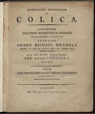 Dissertatio Inauguralis De Colica