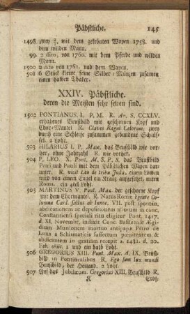 XXIV. Päbstliche. deren die Meisten sehr selten sind. - XXV. Erzbischöfliche Münzen. - XXVI. Bischöfliche.