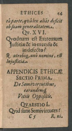 Appendicis Ethicae ...