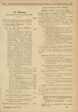 54. Sitzung, Donnerstag den 25. September 1919