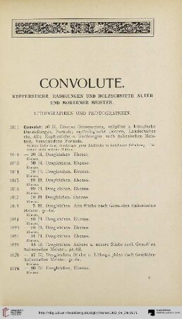 Convolute: Kupferstiche, Radirungen u. Holzschnitte alter und neuer Meister (Nr. 1011-1278)