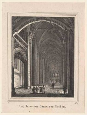 Der Dom zu Meißen, Innenansicht des Hauptschiffes nach Osten mit Blick auf Lettner und Chor, aus der Zeitschrift Saxonia 1. Bd. 1835
