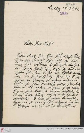 Heid. Hs. 3820,52: Brief von Heinrich Rickert an Emil Lask