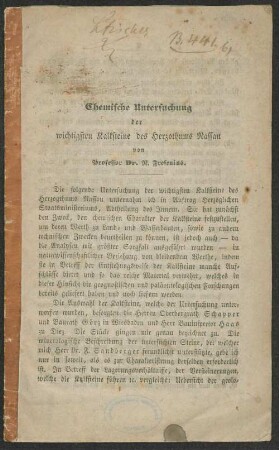 Chemische Untersuchung der wichtigsten Kalksteine des Herzogthums Nassau
