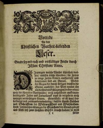Vorrede An den Christlichen Warheit-liebenden Leser.