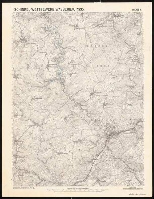 Talsperre für den Hahnenbach bei Kirn Schinkelwettbewerb 1935: Lageplan 1:25000