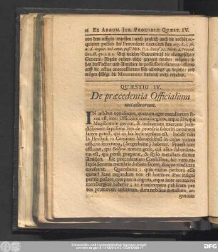 Quastio IV. De praecedentia Officialium metallicorum.