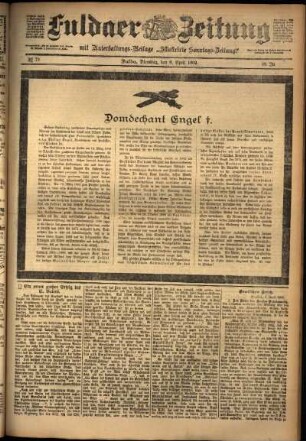 Erste Ausgabe vom Dienstag, den 08. April 1902.