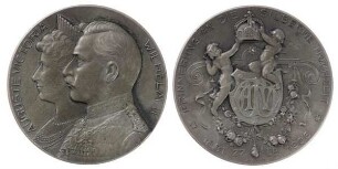 Medaille zur Silberhochzeit, Fürstenhäuser, Sonderburg-Augustenburg; Auguste-Victoria, Deutsche Kaiserin, Königin von Preussen 1858 - ; Medaille