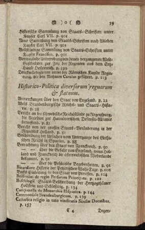 Historico-Politica diversorum regnorum & statuum. - Historia Numismatica.