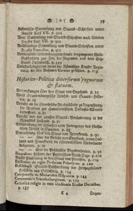Historico-Politica diversorum regnorum & statuum. - Historia Numismatica.
