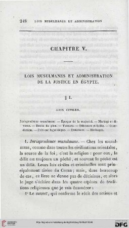 Chapitre V: Lois musulmanes et administration de la justice en Égypte