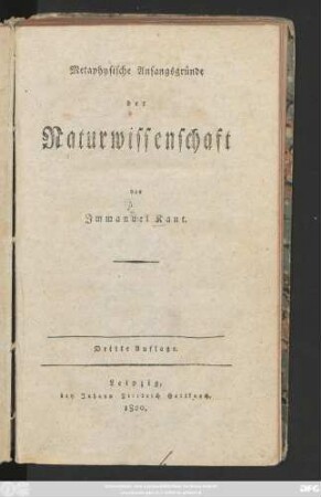 Metaphysische Anfangsgründe der Naturwissenschaft