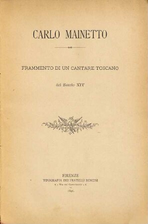 Frammento di un cantare toscano del Secolo XIV : (Nozze Oddi-Bartoli)