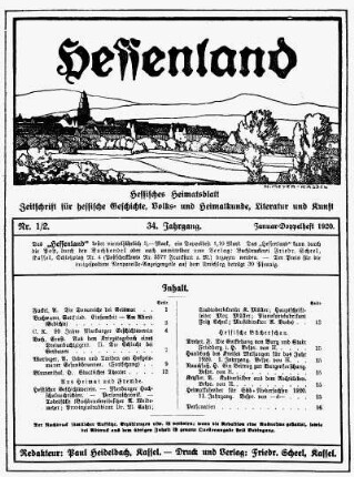 34.1920: Hessenland : hessisches Heimatblatt ; Zeitschrift für hessische Geschichte, Volks- und Heimatkunde, Literatur und Kunst