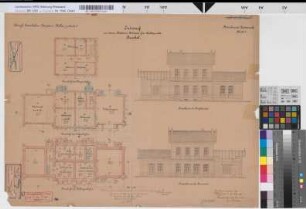 Entwurf zu einem Stations-Gebäude für Haltepunkt Brackel, Blatt 1: Grundrisse, Ansichten, M. 1:100 Hge, Sknr.: 5, Fanr.: 3, Bunr.: 1