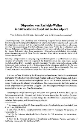 Dispersion von Rayleigh-Wellen in Südwestdeutschland und in den Alpen