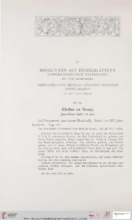 IV. Miniaturen auf Einzelblättern niederländischen Ursprunges XIV.-XVI. Jahrhundert (Nr. 62 - 67)