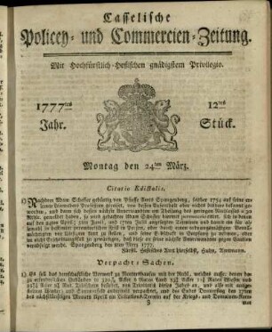12tes Stueck, Montag den 24ten Maerz 1777
