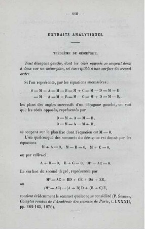 Exstraits analytiques.