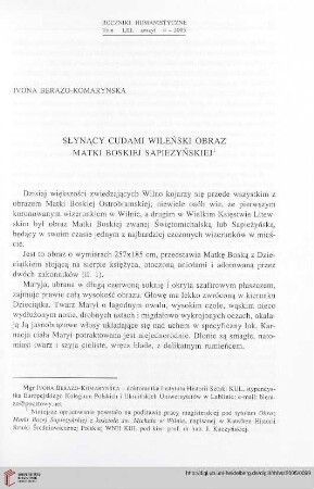 53: Słynący cudami wileński obraz Matki Boskiej Sapieżyńskiej : =