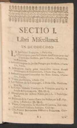 Sectio I. Libri Miscellanei.