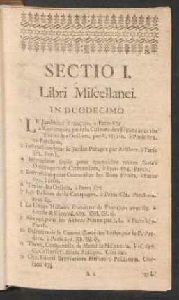 Sectio I. Libri Miscellanei.
