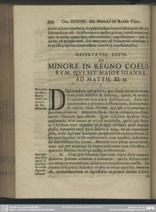 Observatio XXXVII. De Minore In Regno Coelorum, Qui Sit Maior Ioanne. Ad Matth. XI. II.