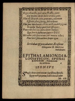 Epithalamion Dialogisticon, Sponsi & Sponsae ...
