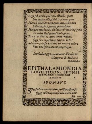 Epithalamion Dialogisticon, Sponsi & Sponsae ...