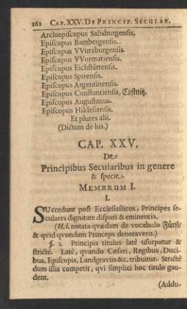 Cap. XXV. De Principibus Secularibus in genere & specie.