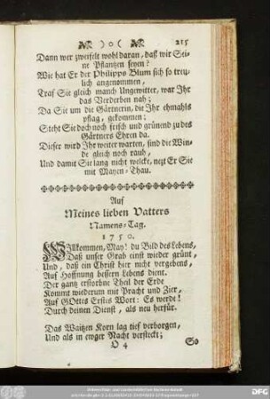 Auf Meines lieben Vatters Namens-Tag. 1750.