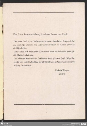 Der ersten Kunstausstellung Landkreis Borna zum Gruß!