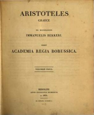 Aristotelis opera. 1, Aristoteles graece ; vol. 1